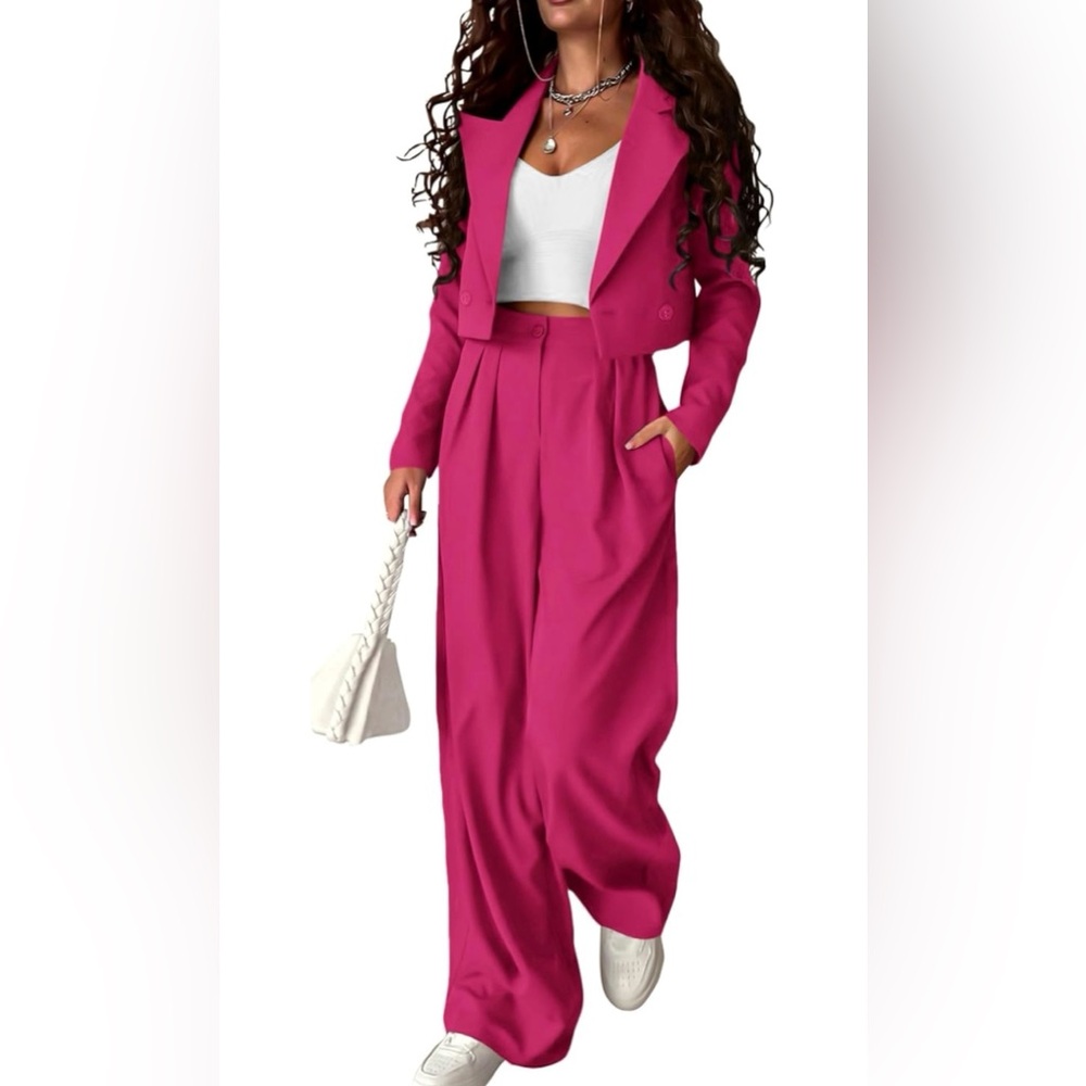 PRETTYGARDEN Women's 2 Piece Cropped Blazer Jacket + High Waisted Pants Size XXL